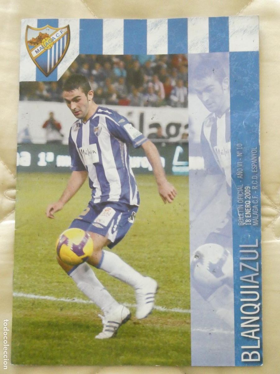 Sammelleidenschaft Sport: REVISTA BLANQUIAZUL. M&Aacute;LAGA CLUB F&Uacute;TBOL. 2008 2009. N&ordm; 10. VISITA RCD ESPA&Ntilde;OL ESPANYOL. APO&Ntilde;O. 60GR