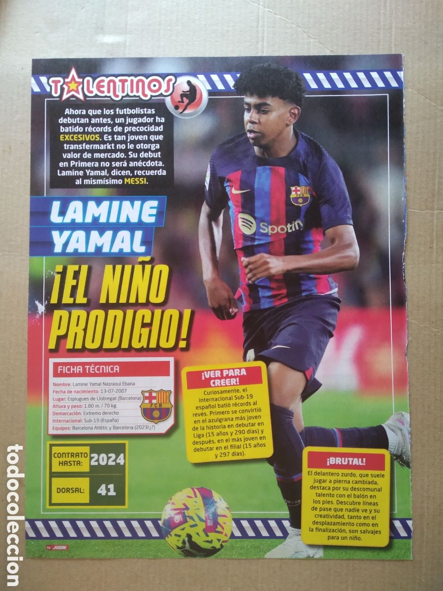 Coleccionismo deportivo: ROOKIE LAMINE YAMAL BARCELONA BAR&Ccedil;A TALENTINOS REPORTAJE 1 PAG REVISTA JUGON BALDE ALEX BAENA