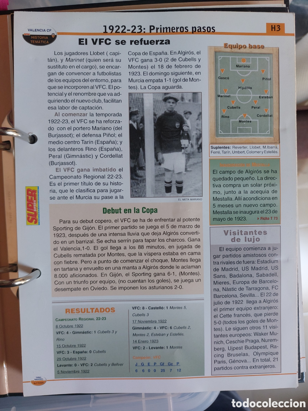 Collectionnisme sportif: FICHA H3 1922-23: PRIMEROS PASOS FICHAS HISTORICAS DEL VALENCIA CF SUPER SUPERDEPORTE RICARDO ZAMORA