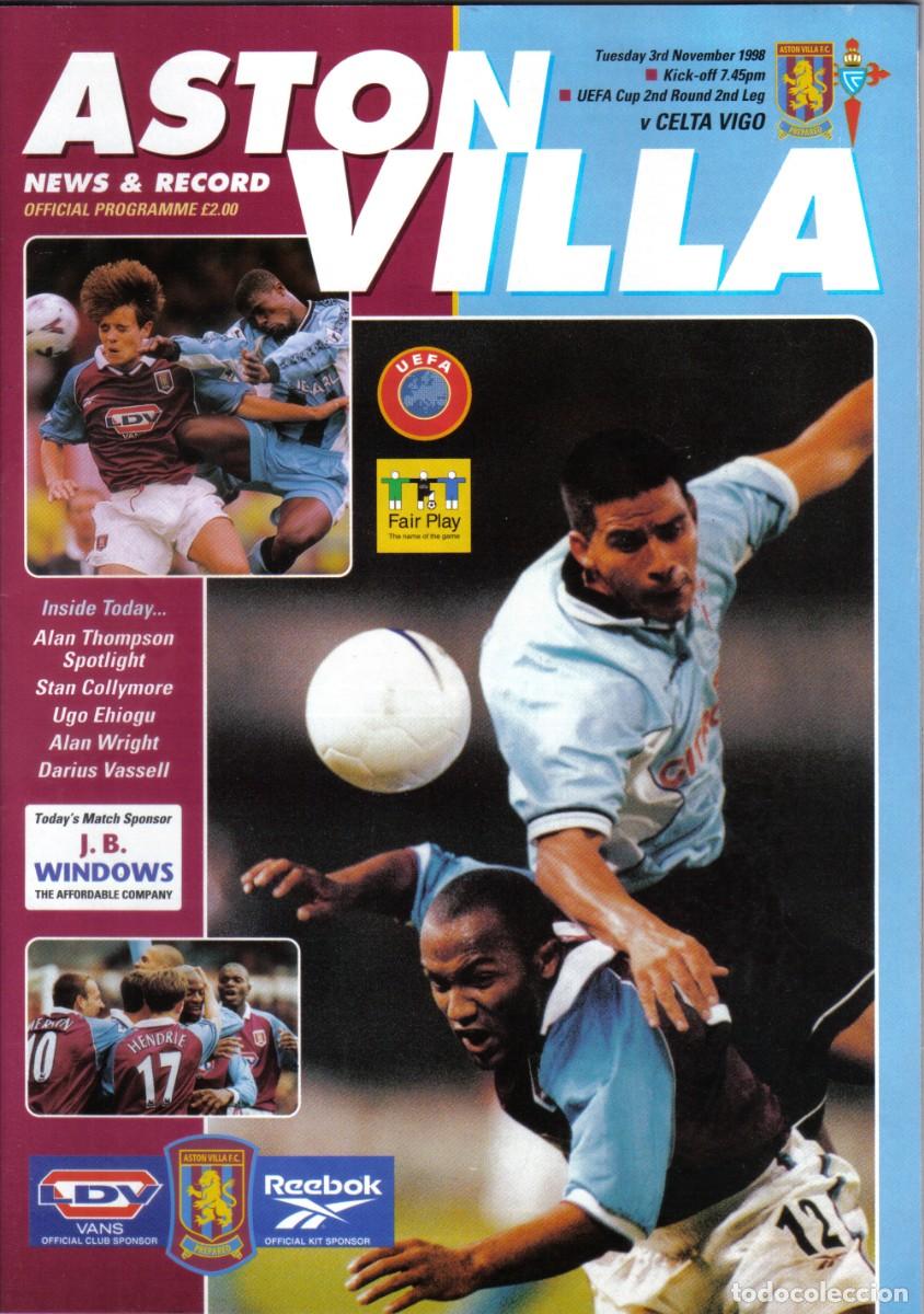 Coleccionismo deportivo: Bolet&iacute;n Revista Estadio Aston Villa - Celta de Vigo A&ntilde;o 1998