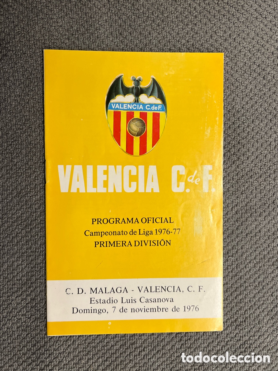 Coleccionismo deportivo: PROGRAMA OFICIAL. Campeonato de Liga 1976-77, 1a.DIVISI&Oacute;N, C. D. MALAGA - VALENCIA, C. F.