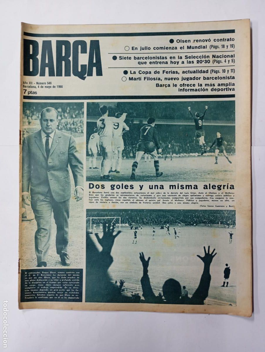 Collezionismo sportivo: REVISTA BAR&Ccedil;A N&ordm; 546. A&Ntilde;O XII. 4 DE MAYO DE 1966. DOS GOLES Y UNA MISMA ALEGR&Iacute;A. TDK279G10