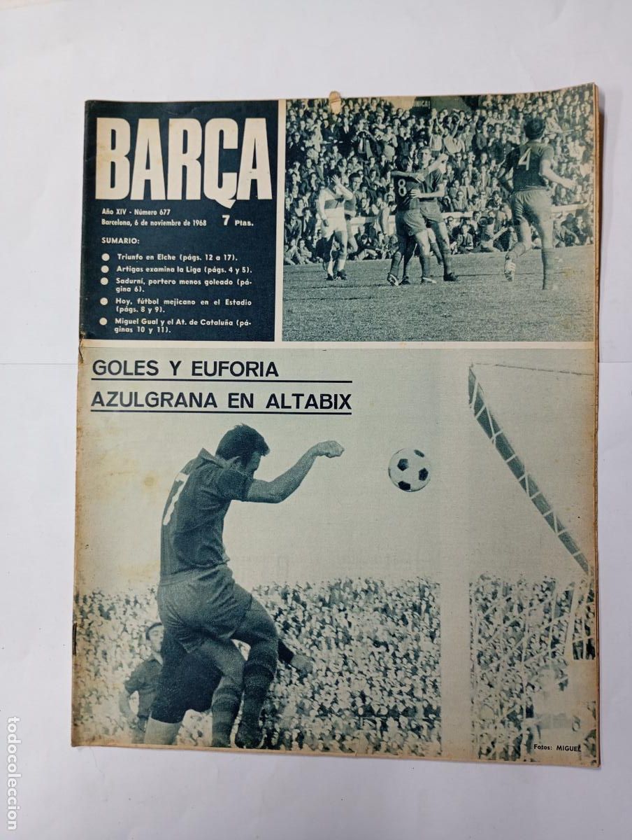 Collezionismo sportivo: REVISTA BAR&Ccedil;A N&ordm; 677. A&Ntilde;O XIV. 6 NOVIEMBRE 1968. GOLES Y EUFORIA EN ALTABIX. TDK279G10