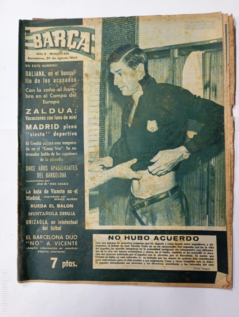 Collezionismo sportivo: REVISTA BAR&Ccedil;A N&ordm; 456. A&Ntilde;O X. 20 AGOSTO 1964. ZALDUA VACACIONES LUNA DE MIEL. TDK279G10
