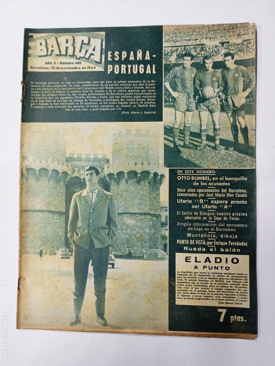 Collezionismo sportivo: REVISTA BAR&Ccedil;A N&ordm; 469. A&Ntilde;O X. 12 NOVIEMBRE 1964. ESPA&Ntilde;A VS. PORTUGAL. TDK279G10