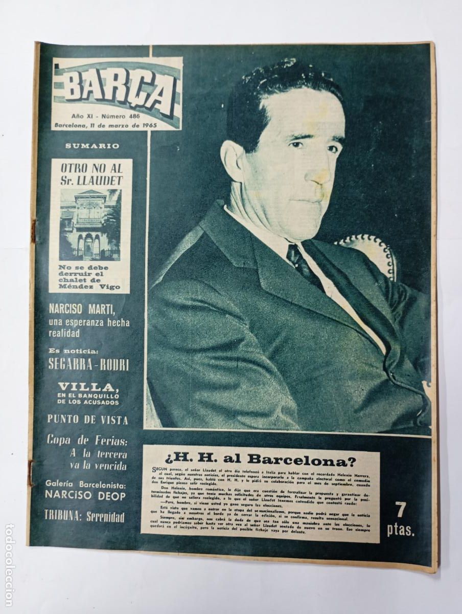 Collezionismo sportivo: REVISTA BAR&Ccedil;A N&ordm; 486. A&Ntilde;O XI. 11 MARZO 1965. H.H. AL BARCELONA. TDK279G10