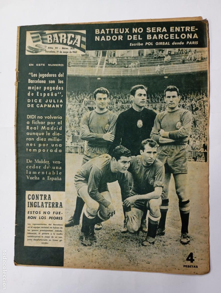 Collezionismo sportivo: REVISTA BAR&Ccedil;A N&ordm; 231. A&Ntilde;O VI. 19 MAYO 1960. ESPA&Ntilde;A VS INGLATERRA. TDK279G10