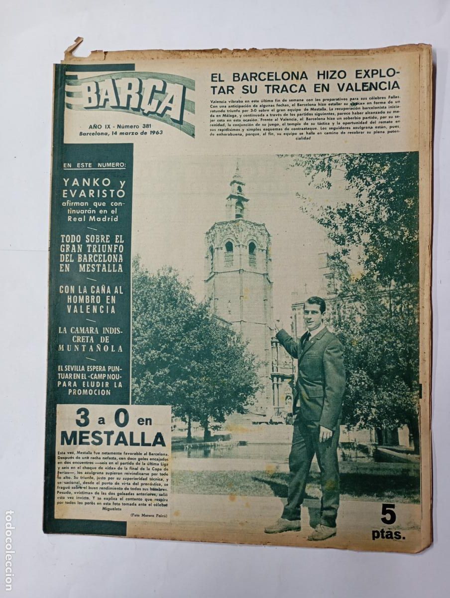 Collezionismo sportivo: REVISTA BAR&Ccedil;A N&ordm; 381. A&Ntilde;O IX. 14 MARZO 1963. TRACA EN VALENCIA. TDK279G10