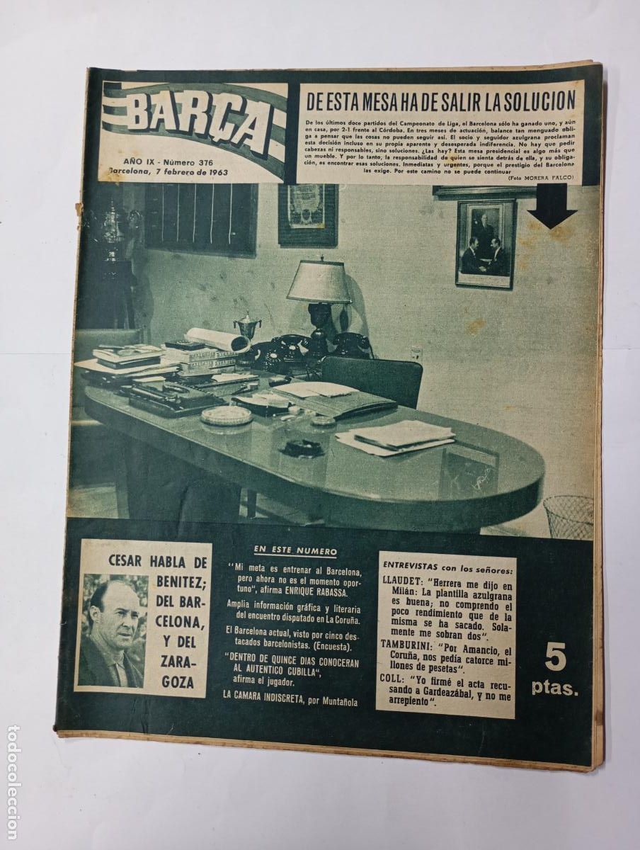 Collezionismo sportivo: REVISTA BAR&Ccedil;A N&ordm; 376. A&Ntilde;O IX. 7 FEBRERO 1963. CESAR HABLA DE BENITEZ. TDK279G10