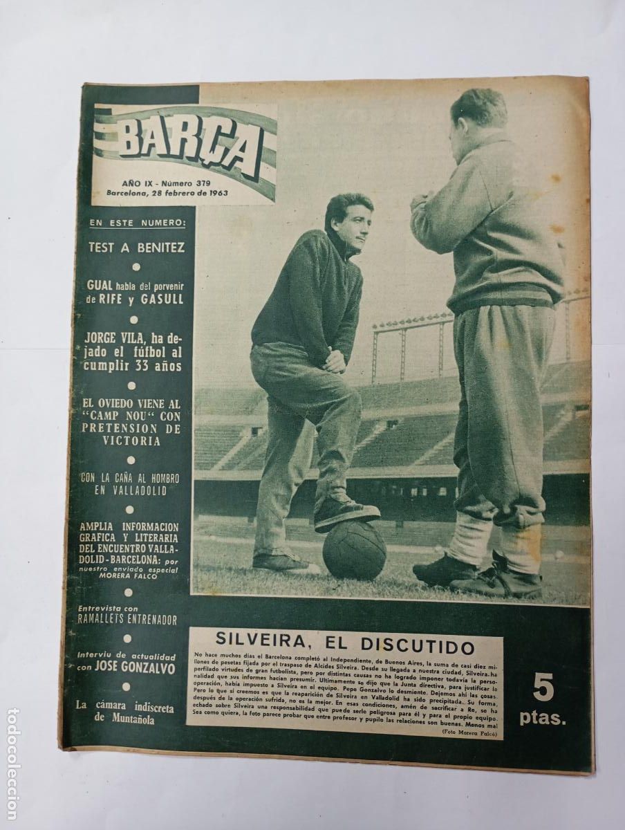Collezionismo sportivo: REVISTA BAR&Ccedil;A N&ordm; 379. A&Ntilde;O IX. 28 FEBRERO 1963. TEST A BENITEZ. TDK279G10