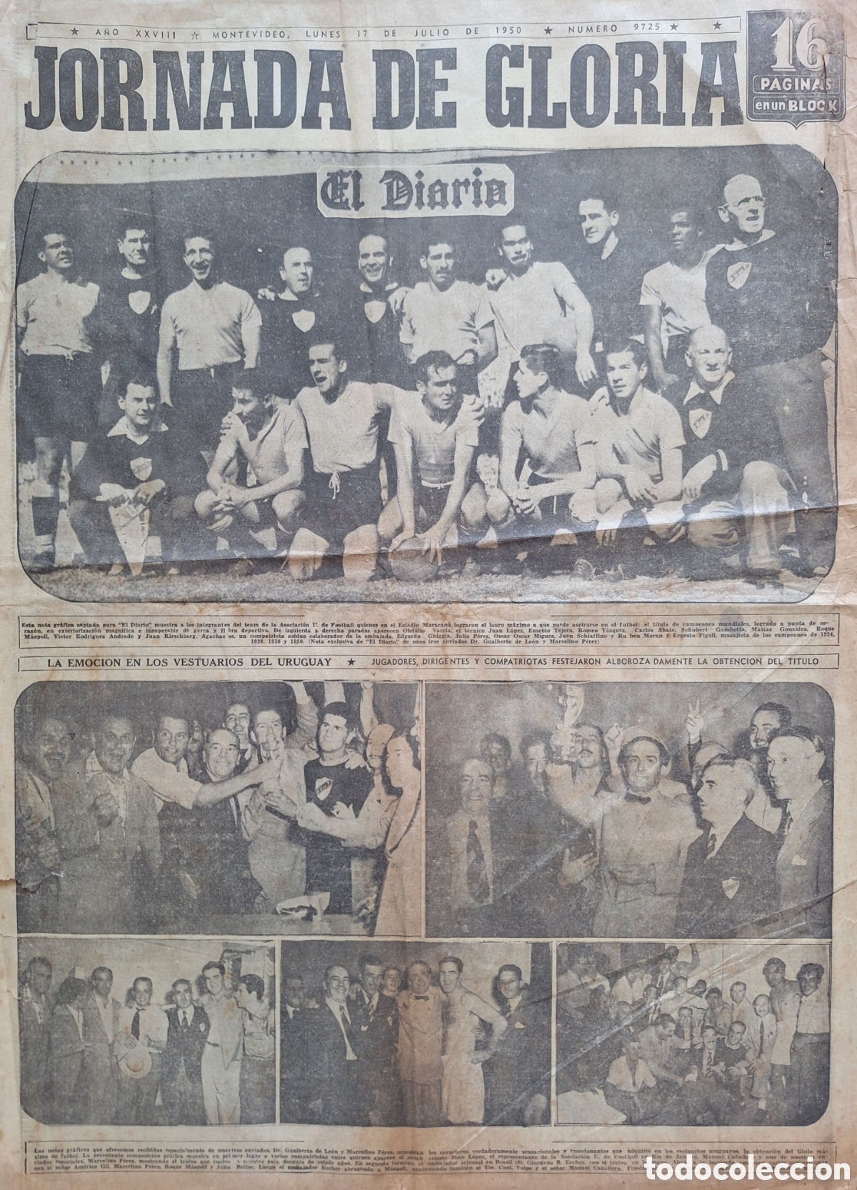 Collezionismo sportivo: PERIODICO 17 JULIO 1950 JORNADA DE GLORIA URUGUAY CAMPEON DEL MUNDO FUTBOL SOCCER WORLD CUP
