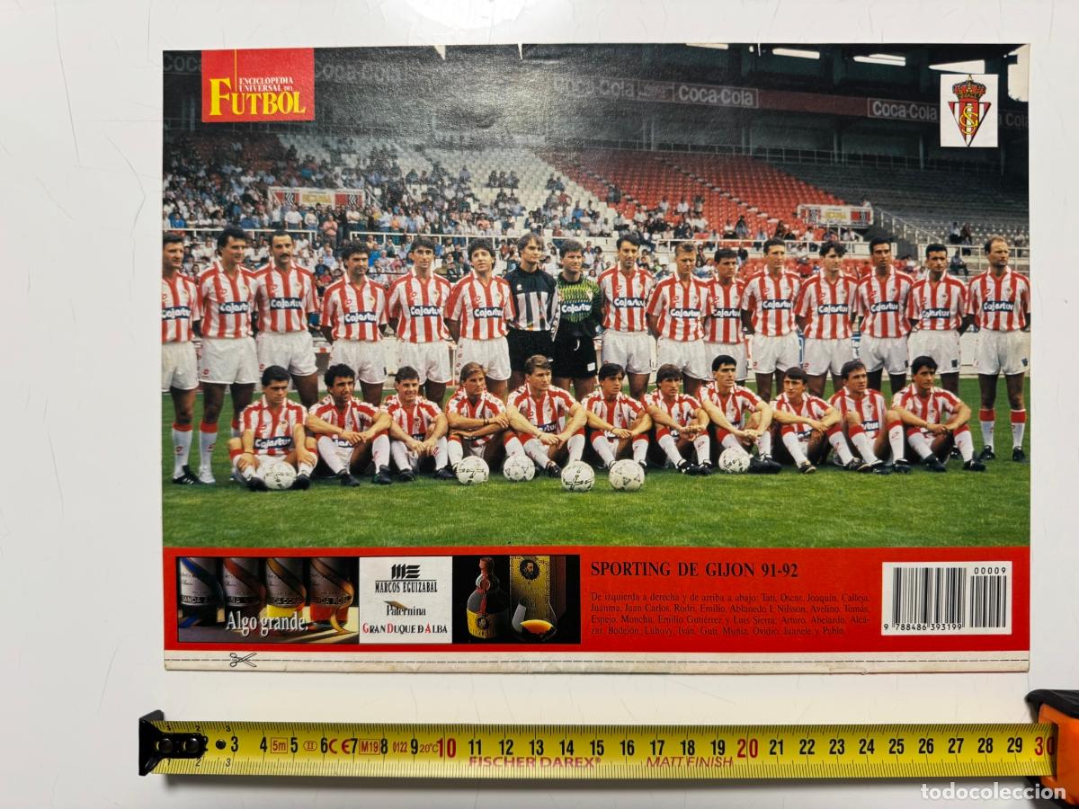 Coleccionismo deportivo: P&Oacute;STER Sporting de Gij&oacute;n 1991-92 &ndash; Contraportada Enciclopedia Universal del F&uacute;tbol n&ordm; 9 (SOLO P&Oacute;STER