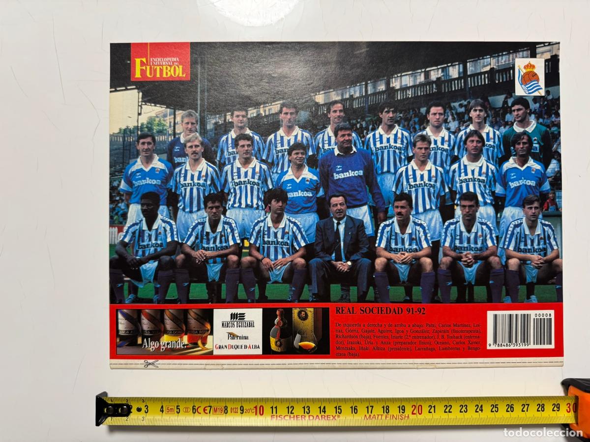 Coleccionismo deportivo: P&Oacute;STER Real Sociedad 1991-92 &ndash; Contraportada Enciclopedia Universal del F&uacute;tbol n&ordm; 8 (SOLO P&Oacute;STER)