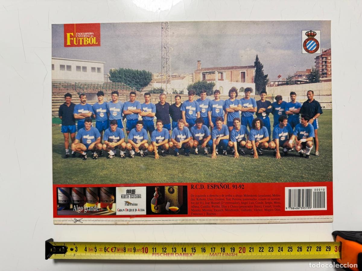 Collezionismo sportivo: P&Oacute;STER R.C.D. Espa&ntilde;ol 1991-92 &ndash; Contraportada Enciclopedia Universal del F&uacute;tbol n&ordm; 10 (SOLO P&Oacute;STER)