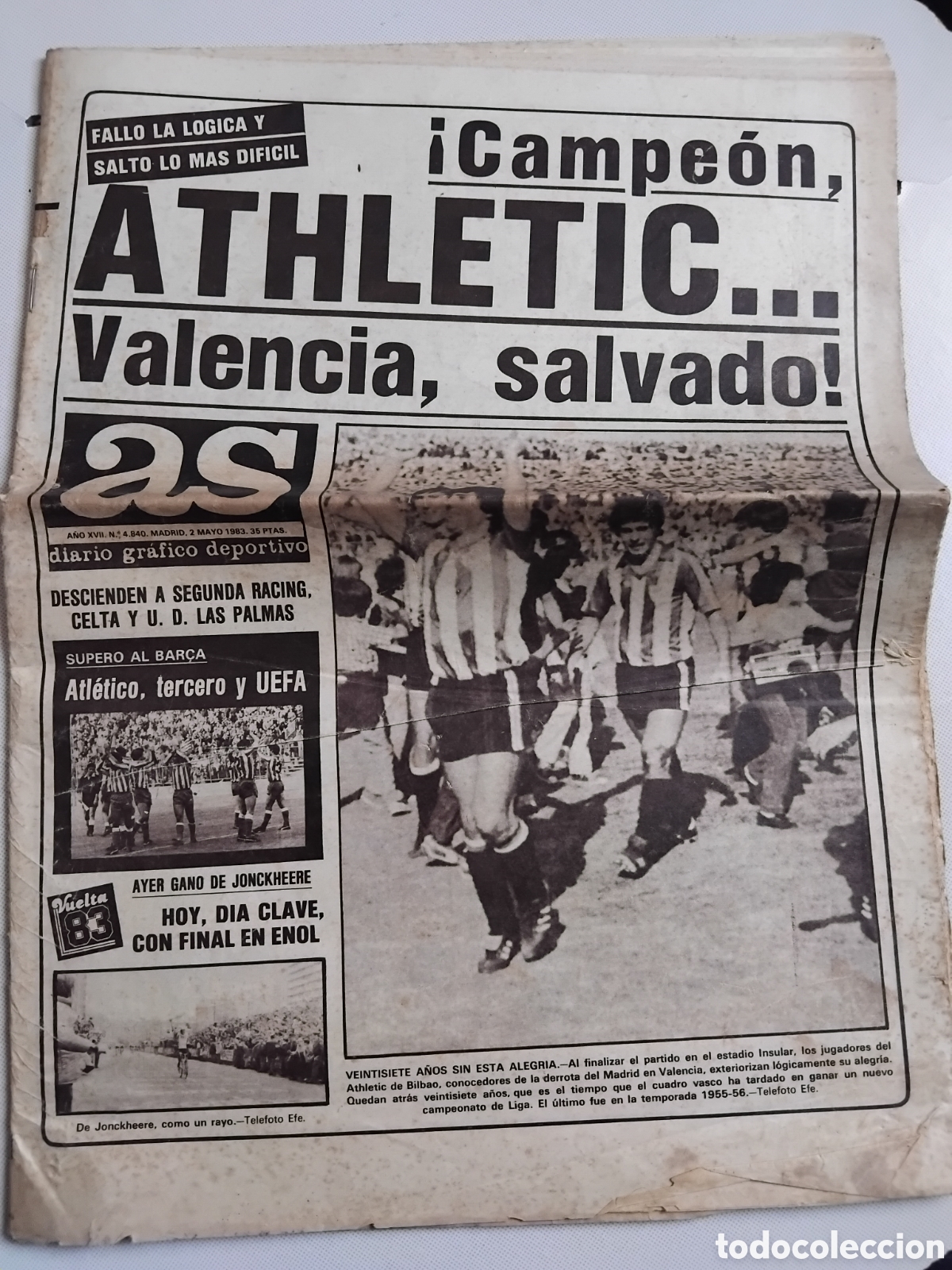 Coleccionismo deportivo: Periodico Athletic Club campe&oacute;n de liga 1984