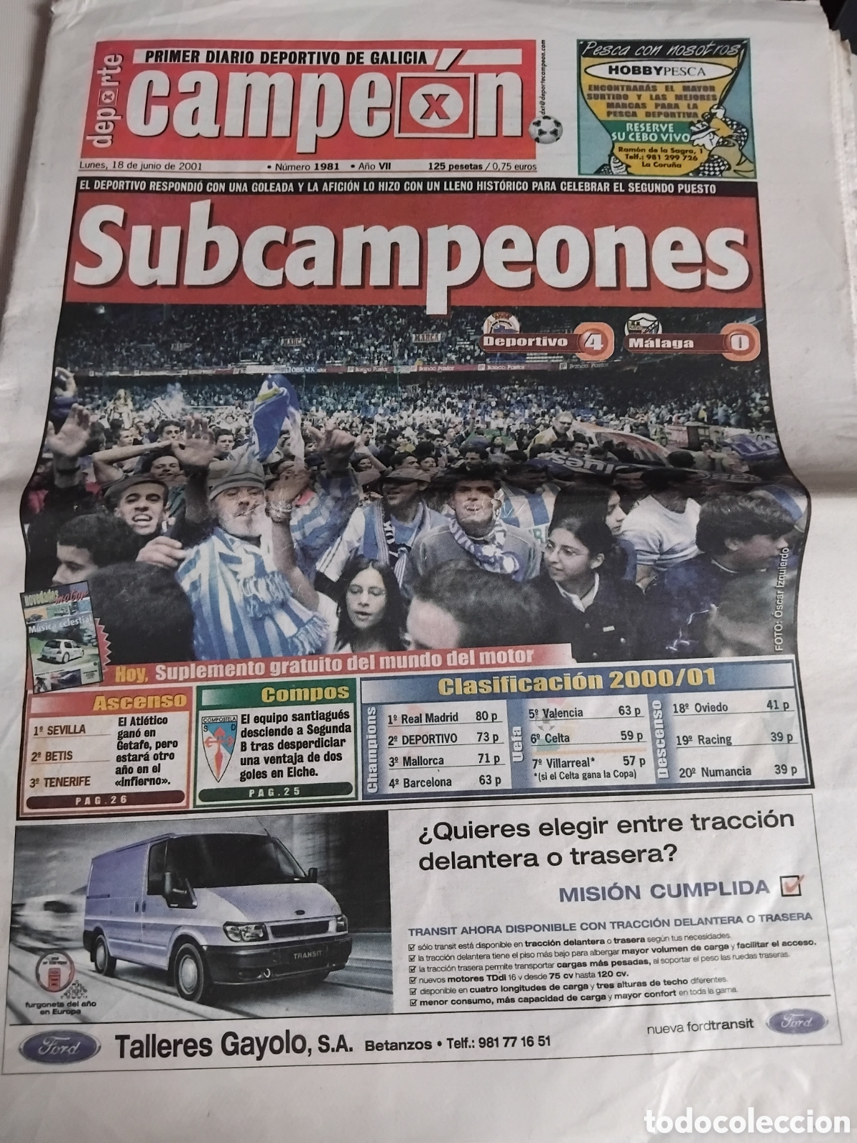 Coleccionismo deportivo: Periodico deportivo de la Coru&ntilde;a subcampeon de liga 2001