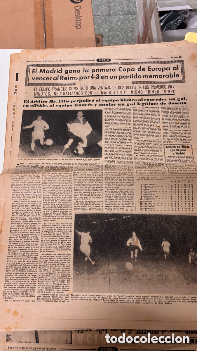 Sports collectibles: Recorte Diario Pueblo Primera Copa Europa Real Madrid