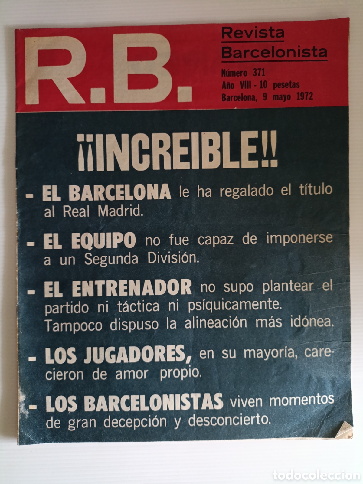 Sports collectibles: Revista Barcelonista N&uacute;m 371 .1972