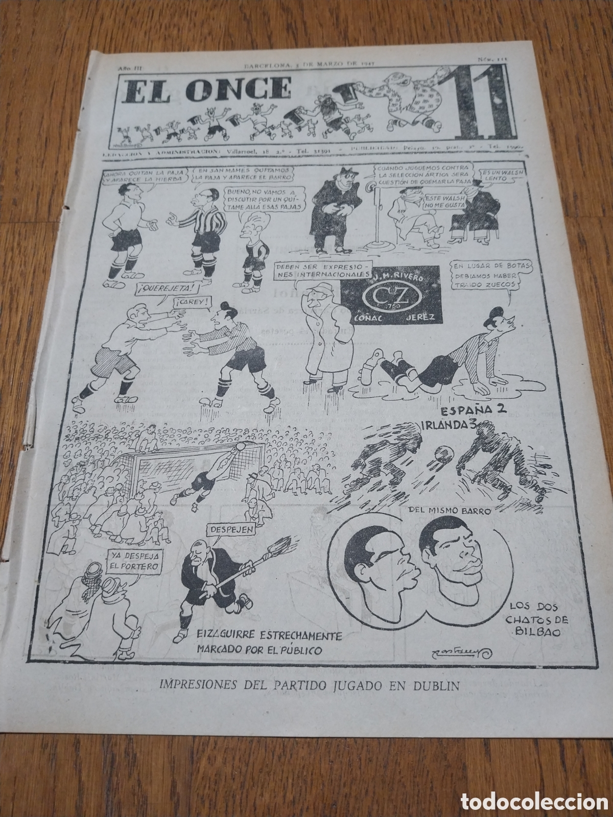Coleccionismo deportivo: EL ONCE 1947 IRLANDA 3 ESPA&Ntilde;A 2
