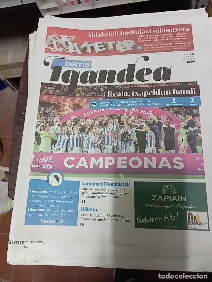 Coleccionismo deportivo: BERRIA 12-05-2019 / REAL SOCIEDAD DE FUTBOL FEMENINO / REALA TXAPELDUN CAMPEONAS