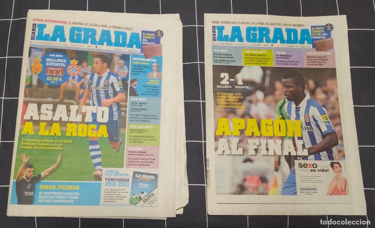 Coleccionismo deportivo: LOTE DE LOS 2 PRIMEROS N&Uacute;MEROS DEL DIARIO LA GRADA (AGOSTO DE 2012) CON INFORMACI&Oacute;N DEL RCD ESPANYOL