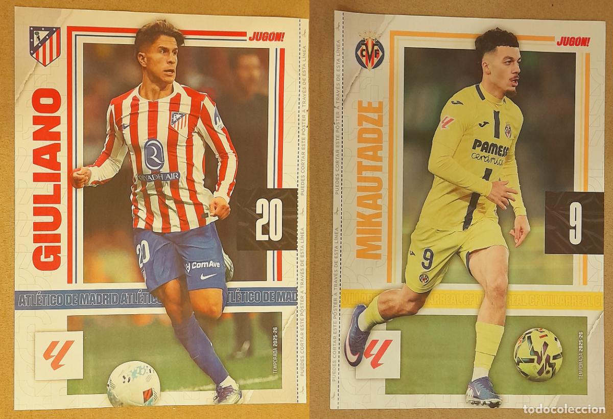 Coleccionismo deportivo: MINI P&Oacute;STER (HOJA REVISTA) GIULIANO, ATLETICO MADRID - MIKAUTADZE, VILLARREAL CF 2025-26
