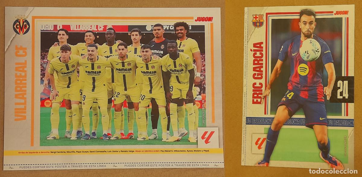 Sammelleidenschaft Sport: MINI P&Oacute;STER (HOJA REVISTA) ALINEACI&Oacute;N EQUIPO VILLARREAL CF - ERIC GARCIA, FC BARCELONA 2025-26