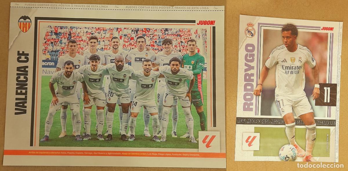 Coleccionismo deportivo: MINI P&Oacute;STER (HOJA REVISTA) ALINEACI&Oacute;N EQUIPO VALENCIA CF - RODRYGO, REAL MADRID 2025-26