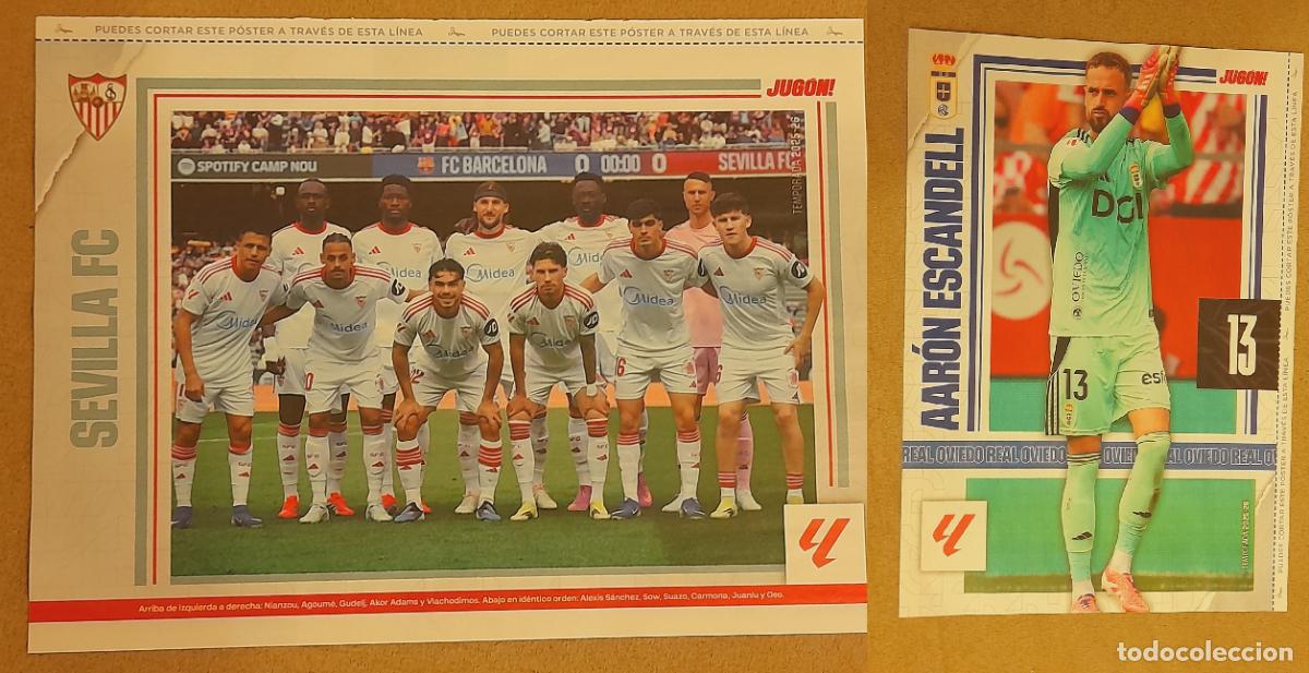 Coleccionismo deportivo: MINI P&Oacute;STER (HOJA REVISTA) ALINEACI&Oacute;N EQUIPO SEVILLA FC - AARON ESCANDELL, REAL OVIEDO 2025-26