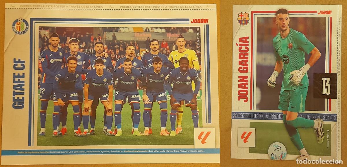Sammelleidenschaft Sport: MINI P&Oacute;STER (HOJA REVISTA) ALINEACI&Oacute;N EQUIPO GETAFE CF - JOAN GARCIA, FC BARCELONA 2025-26