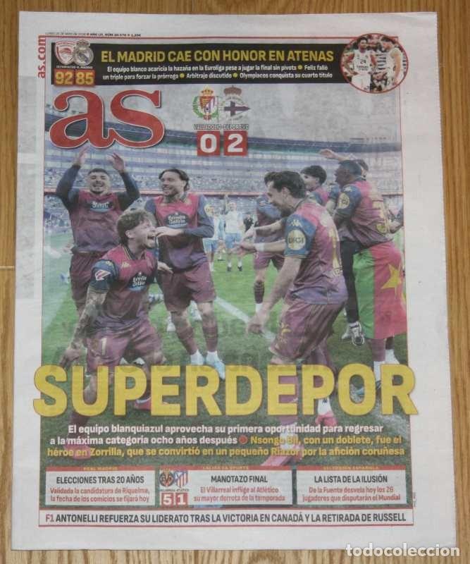 Coleccionismo deportivo: DEPORTIVO DE LA CORU&Ntilde;A ASCENSO A PRIMERA 25 Mayo 2026 Diario AS Edici&oacute;n Galicia Futbol