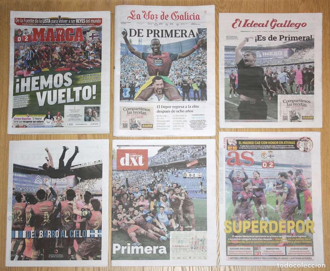 Sammelleidenschaft Sport: DEPORTIVO DE LA CORU&Ntilde;A ASCENSO A PRIMERA 25 Mayo 2026 Lote 5x Diarios Periodicos