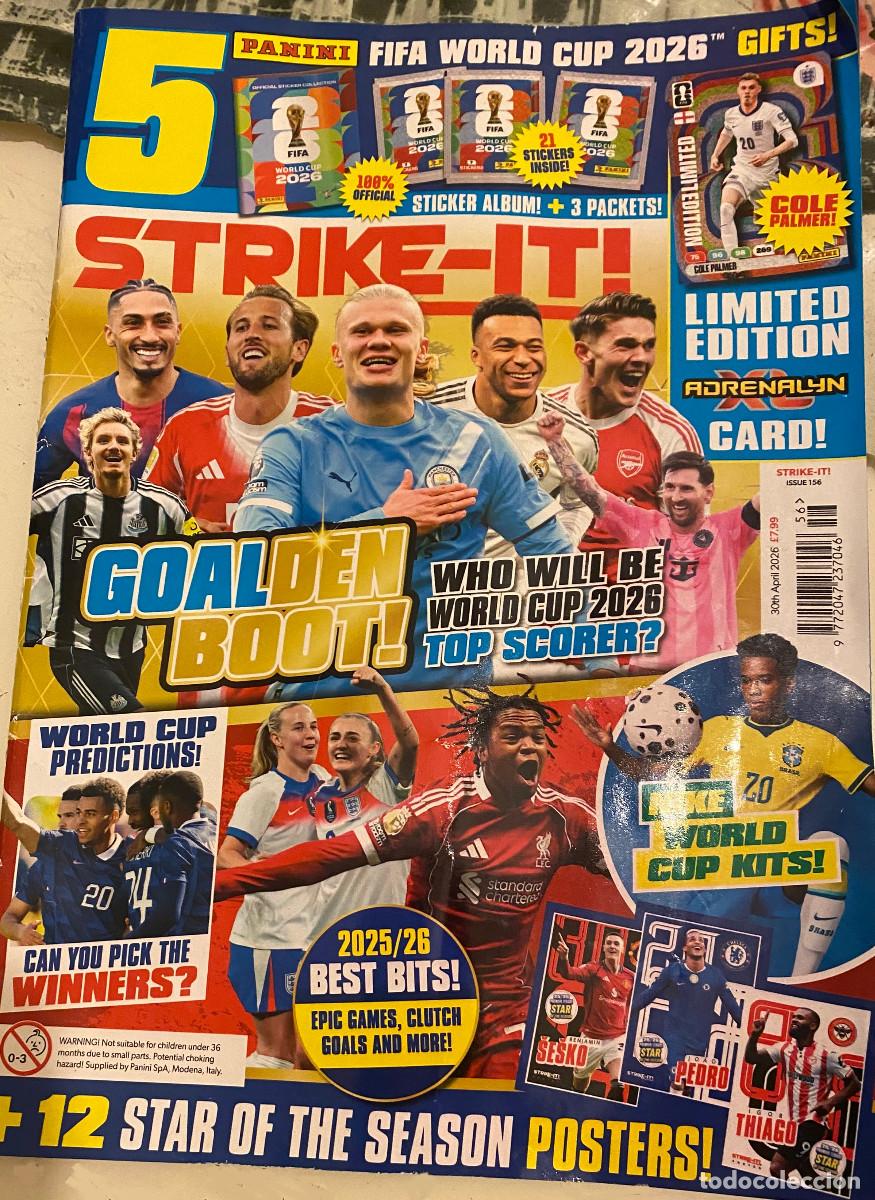 Sammelleidenschaft Sport: Revista inglesa de f&uacute;tbol 'Strike-It', n&ordm; 156. 30 de Abril de 2026. Con p&oacute;sters de jugadores. Ingl&eacute;s