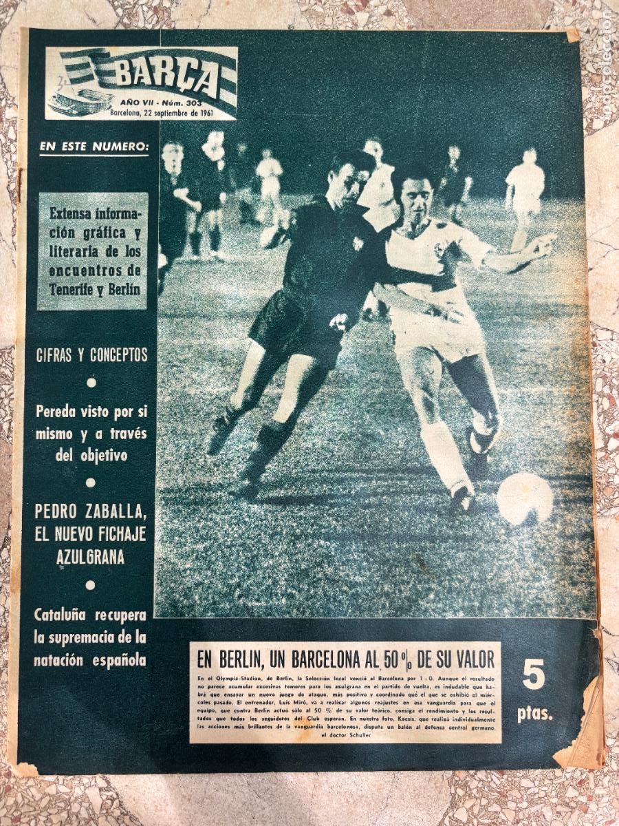 Coleccionismo deportivo: BAR&Ccedil;A N&ordm; 303 A&Ntilde;O 1961. PEREDA. PEDRO ZABALLA. GENSANA. PESUDO. KOCSIS.