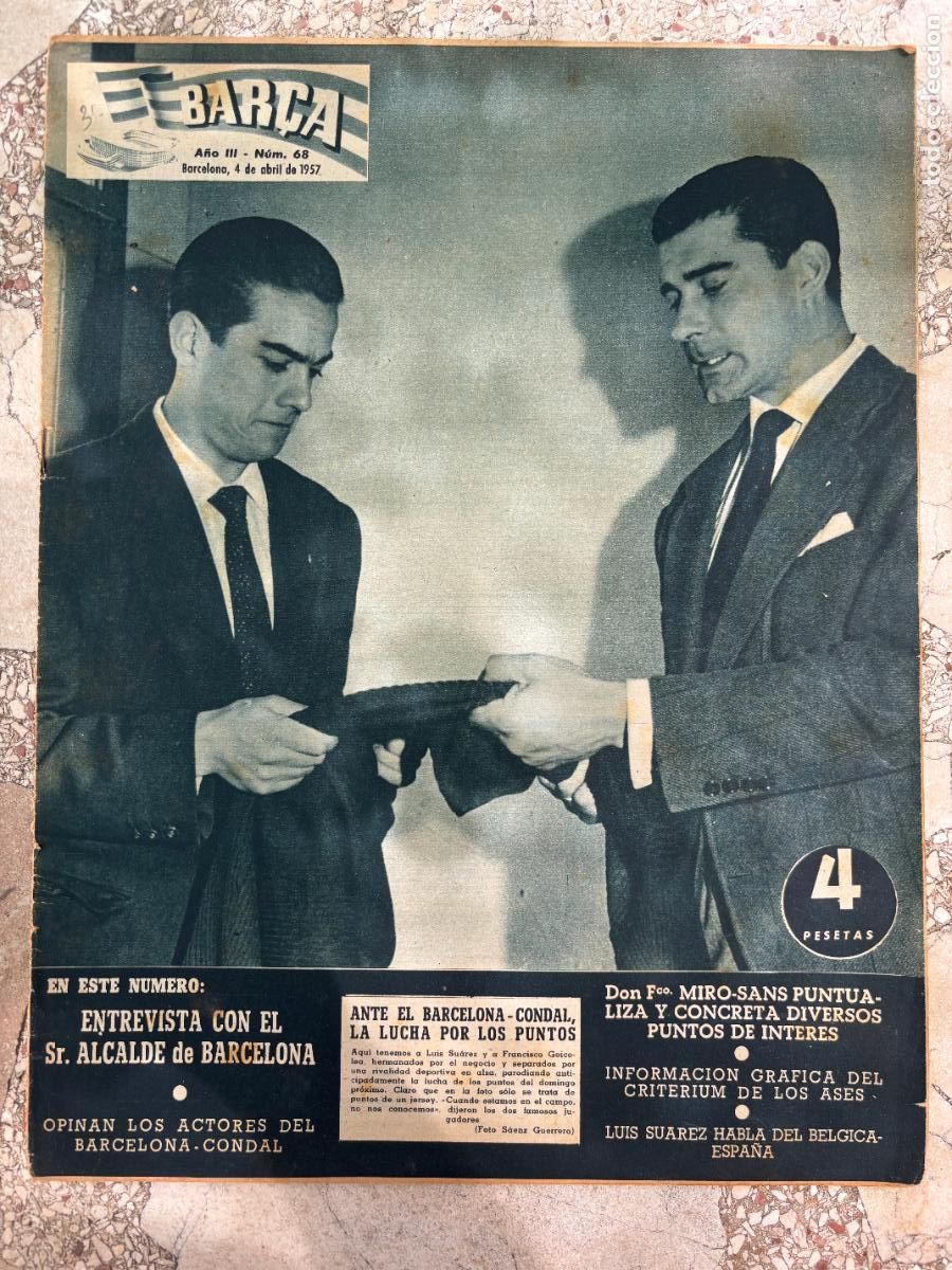 Coleccionismo deportivo: BAR&Ccedil;A N&ordm; 68 A&Ntilde;O 1957. LUIS SUAREZ. ENTREVISTA ALCALDE DE BARCELONA.