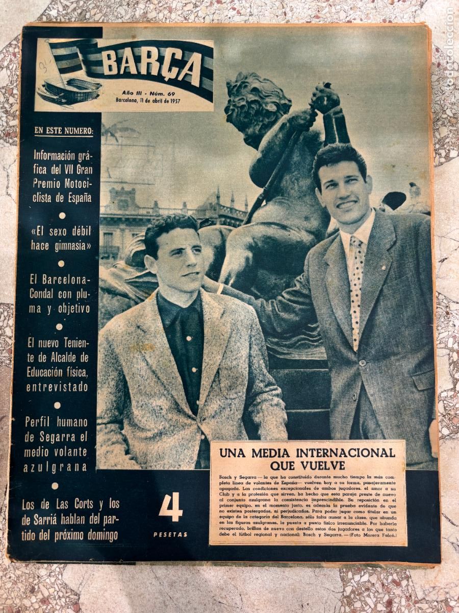 Coleccionismo deportivo: BAR&Ccedil;A N&ordm; 69 A&Ntilde;O 1957. BOSCH Y SEGARRA EN PORTADA.
