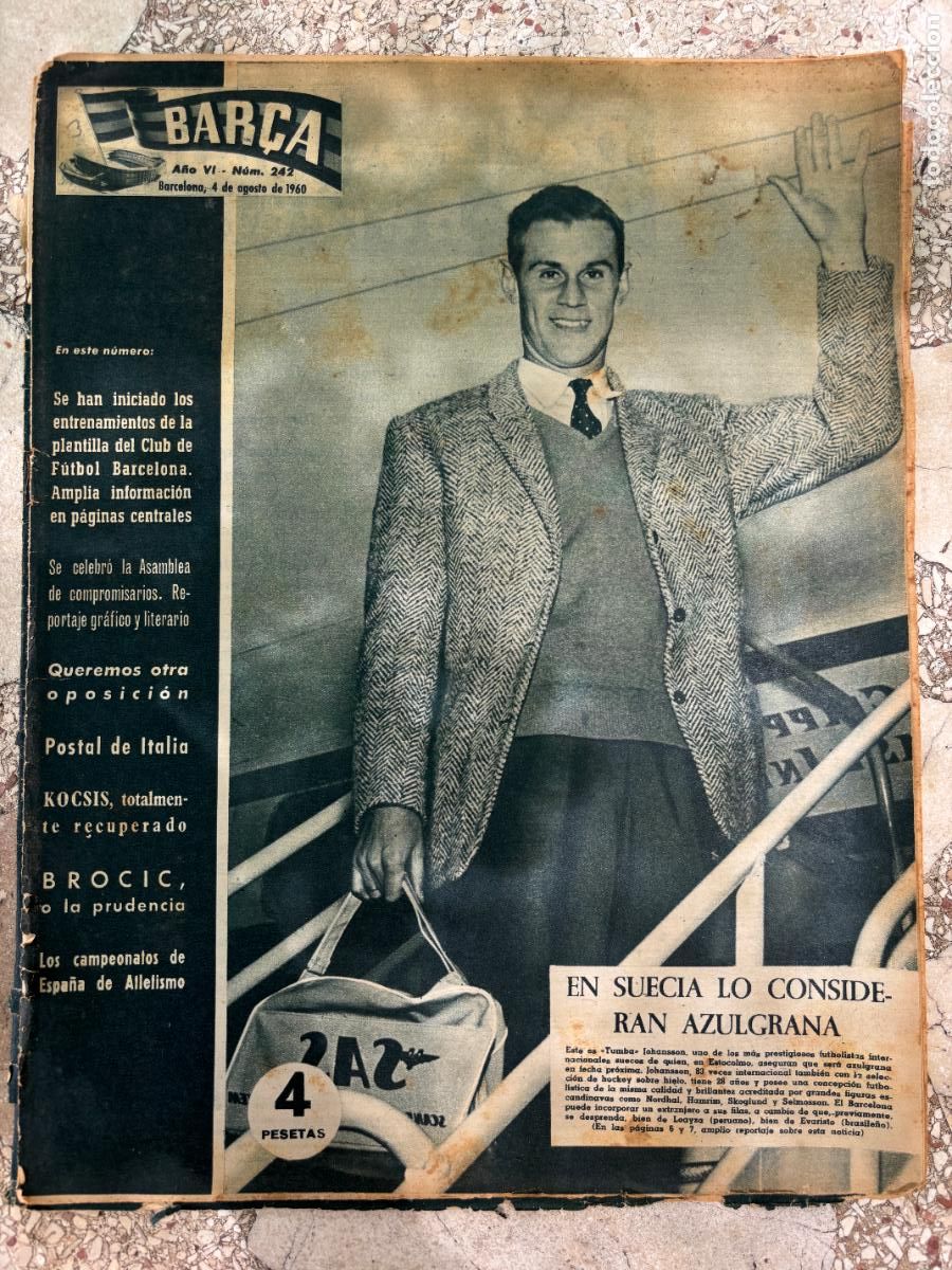 Coleccionismo deportivo: BAR&Ccedil;A N&ordm; 242 A&Ntilde;O 1960. BROCIC. TUMBA JOHANSSON EN PORTADA.