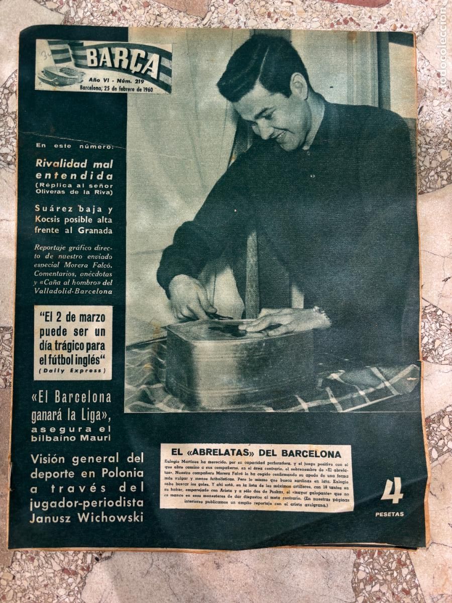 Colecionismo desportivo: BAR&Ccedil;A N&ordm; 219 A&Ntilde;O 1960. EULOGIO MARTINEZ. LUIS SUAREZ. KOCSIS. JANUSZ WICHOWSKI.