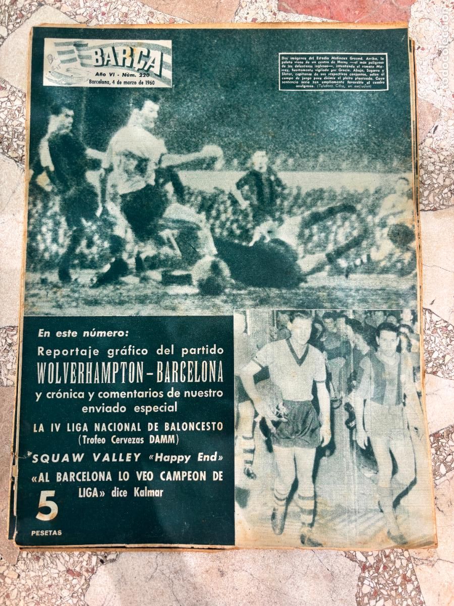 Collezionismo sportivo: BAR&Ccedil;A N&ordm; 220 A&Ntilde;O 1960. SEGARRA Y SLATER EN PORTADA. WOLVERHAMPTON VS BARCELONA.