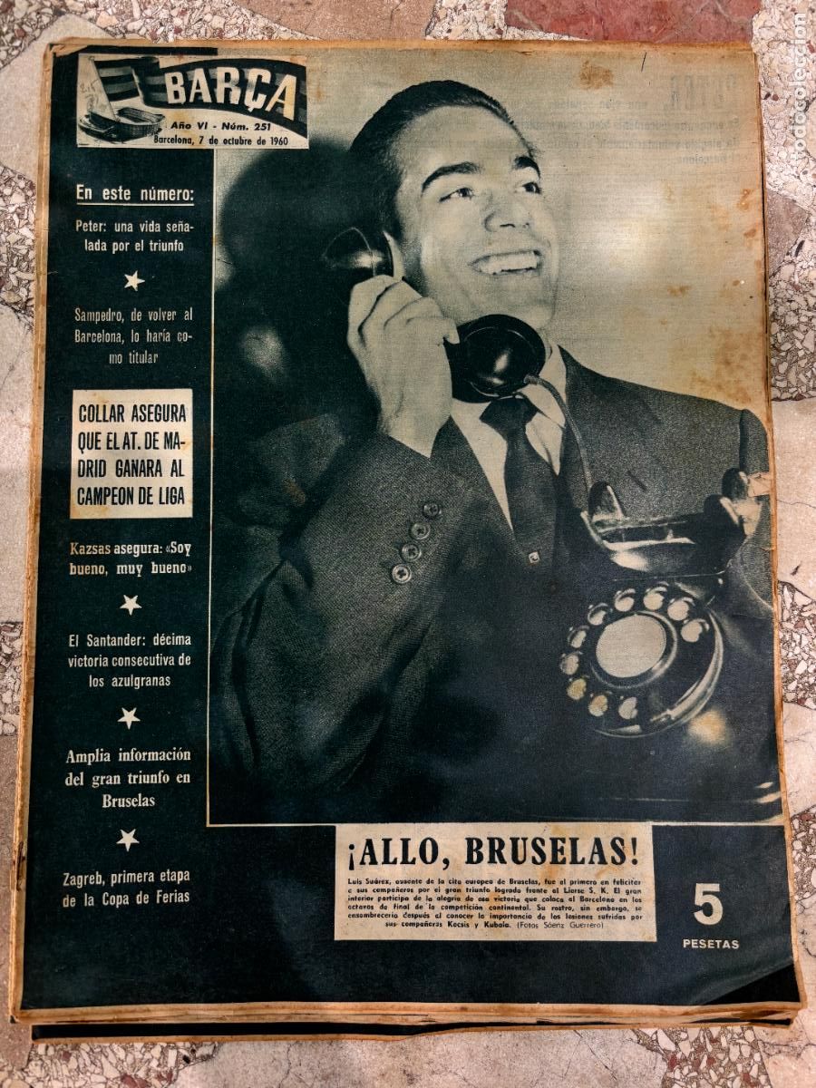Collezionismo sportivo: BAR&Ccedil;A N&ordm; 251 A&Ntilde;O 1960. LUIS SUAREZ EN PORTADA. KAZSAS. COPA DE FERIAS.