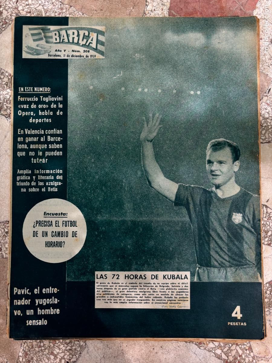 Sports collectibles: BAR&Ccedil;A N&ordm; 208 A&Ntilde;O 1959. KUBALA EN PORTADA. FERRUCCIO TAGLIAVINI. PAVIC.