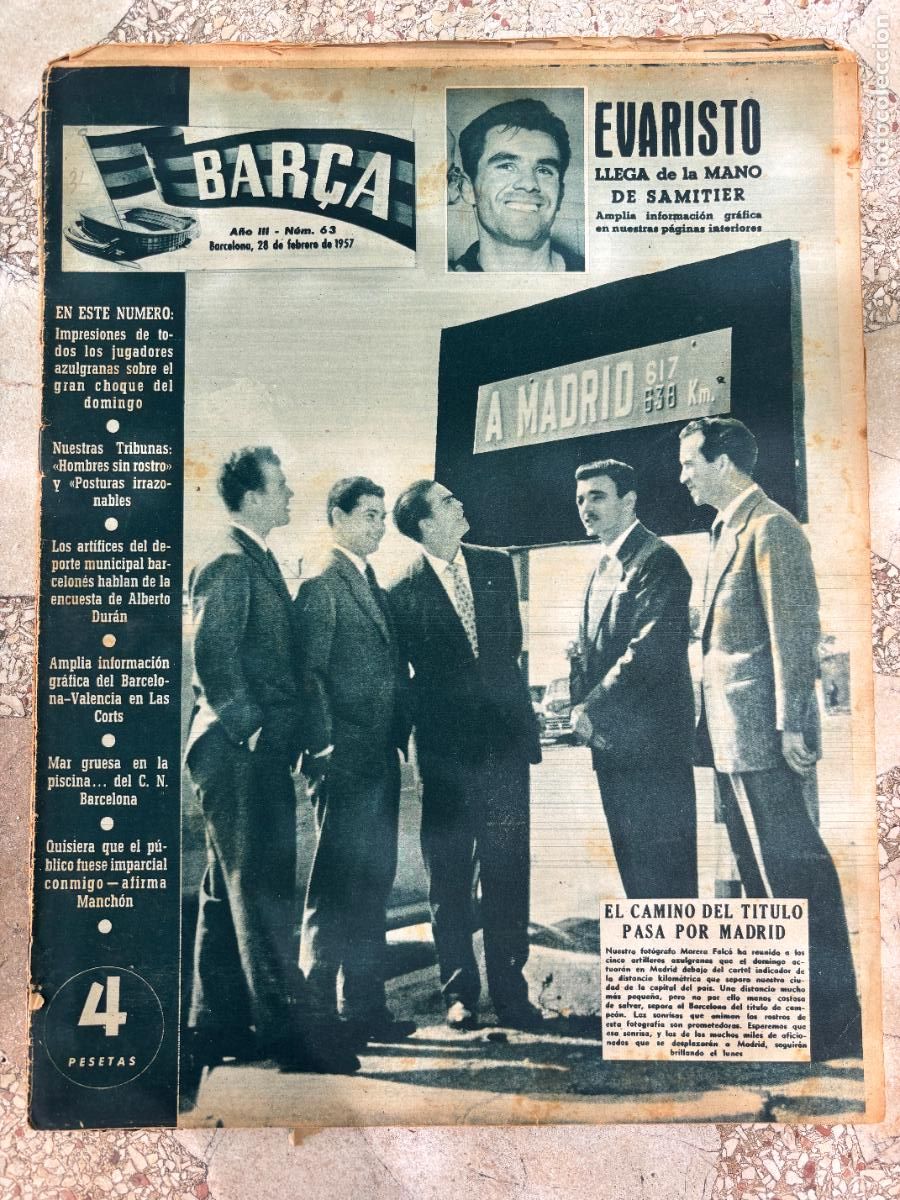 Collectionnisme sportif: BAR&Ccedil;A N&ordm; 63 A&Ntilde;O 1957. EVARISTO Y SAMITIER. MORERA FALC&Oacute;.