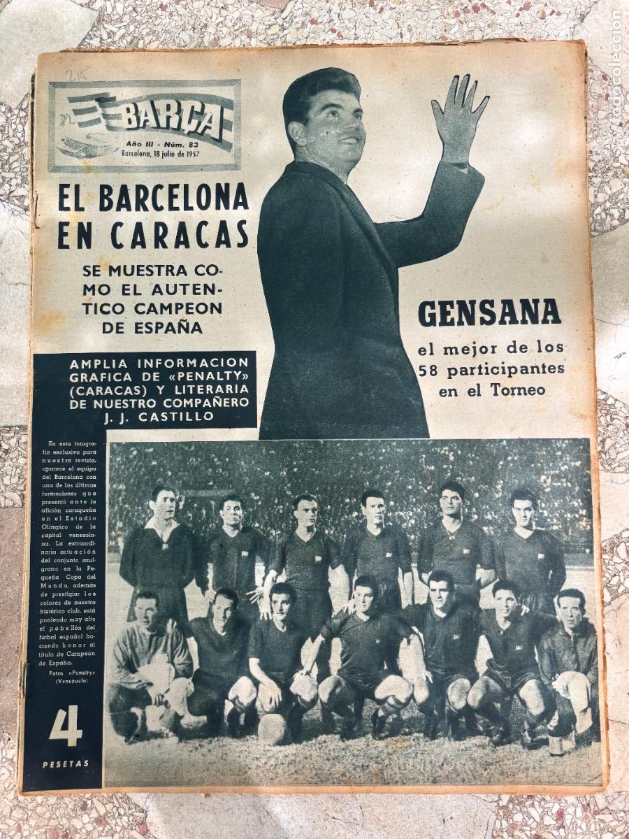 Coleccionismo deportivo: BAR&Ccedil;A N&ordm; 83 A&Ntilde;O 1957. GENSANA EN PORTADA. COPA DEL MUNDO. BARCELONA EN CARACAS.