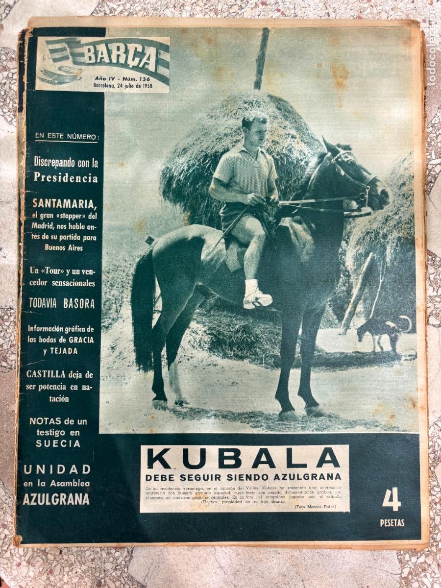 Coleccionismo deportivo: BAR&Ccedil;A N&ordm; 136 A&Ntilde;O 1958. KUBALA EN PORTADA. SANTAMARIA. BASORA.