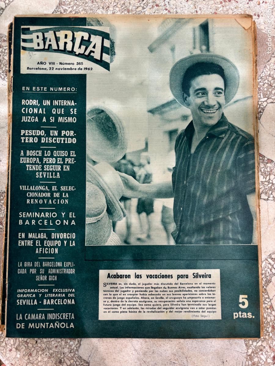 Coleccionismo deportivo: BAR&Ccedil;A N&ordm; 365 A&Ntilde;O 1962. SILVEIRA EN PORTADA. PESUDO. RODRI. MUNTA&Ntilde;OLA.