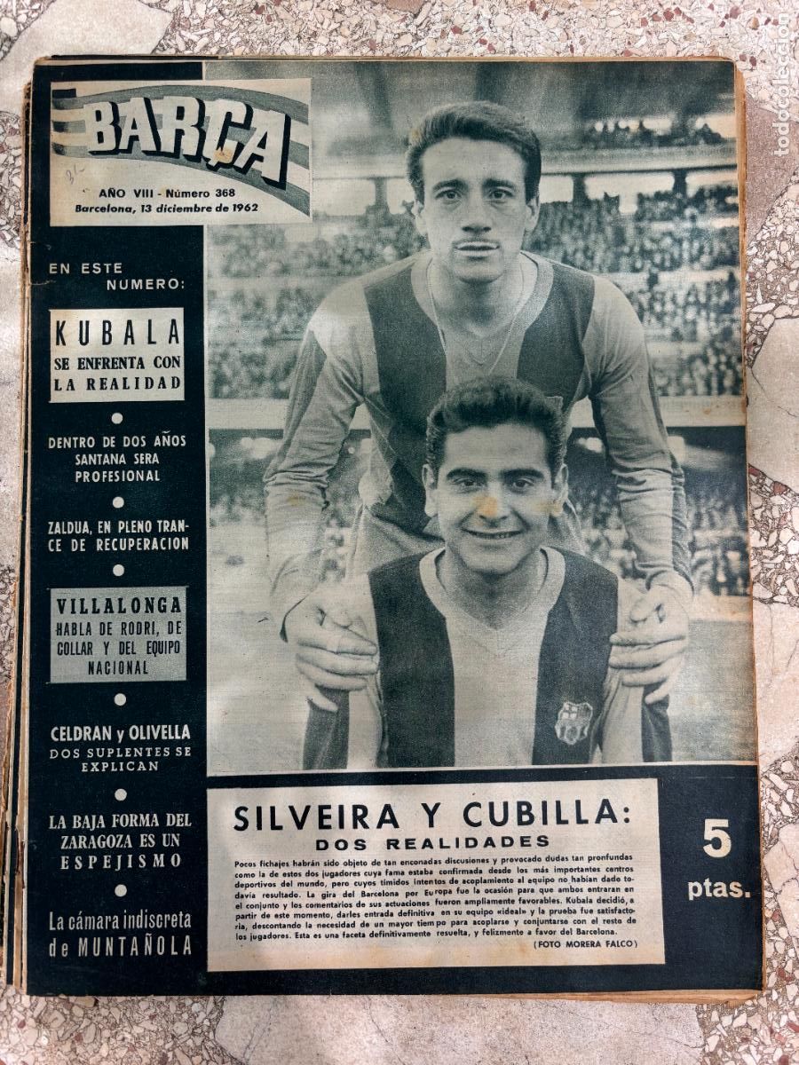 Coleccionismo deportivo: BAR&Ccedil;A N&ordm; 368 A&Ntilde;O 1962. SILVEIRA Y CUBILLA EN PORTADA. VILLALONGA. KUBALA.