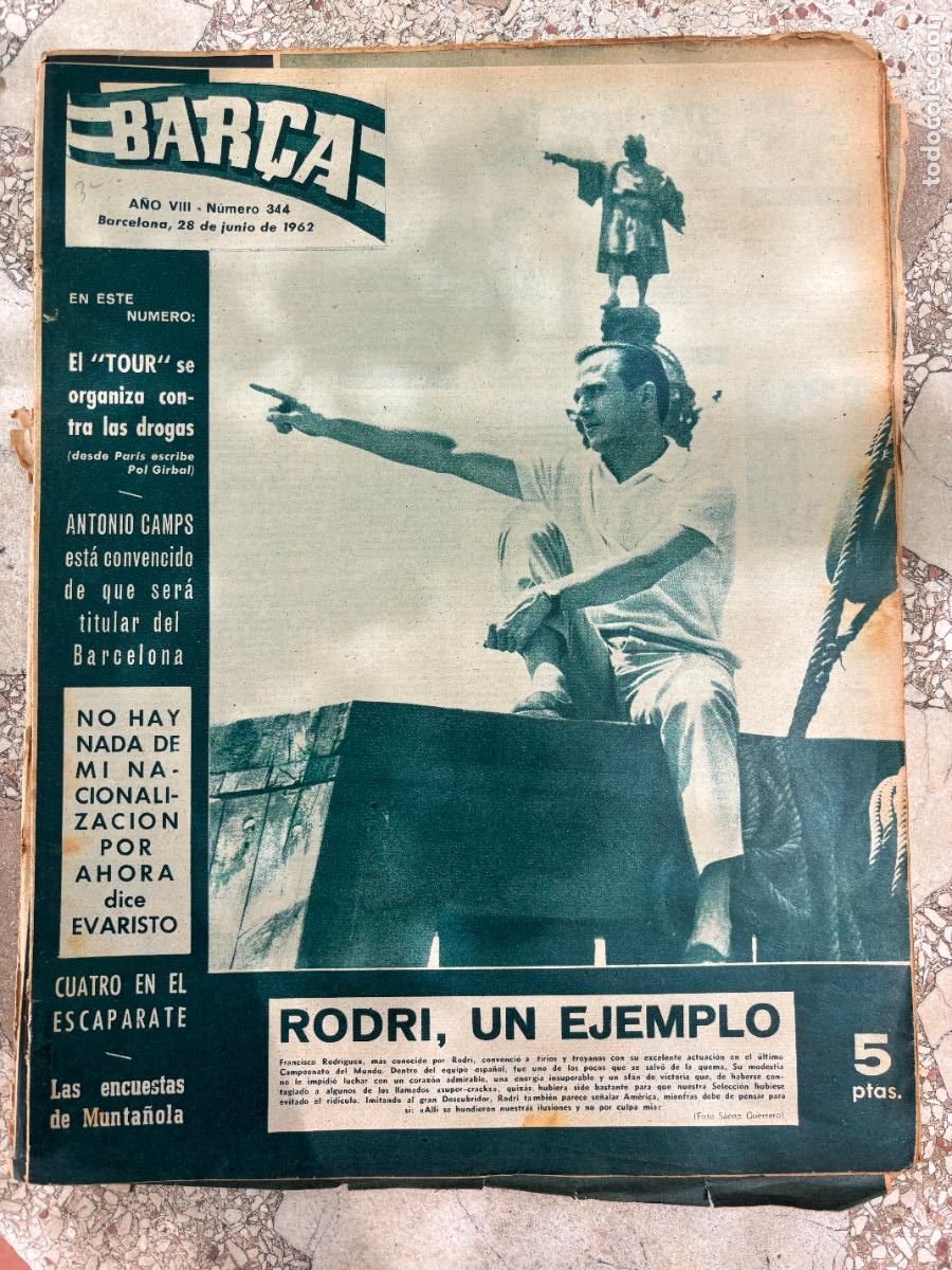 Coleccionismo deportivo: BAR&Ccedil;A N&ordm; 344 A&Ntilde;O 1962. RODRI EN PORTADA. ENCUESTA MUNTA&Ntilde;OLA. ANTONIO CAMPS.