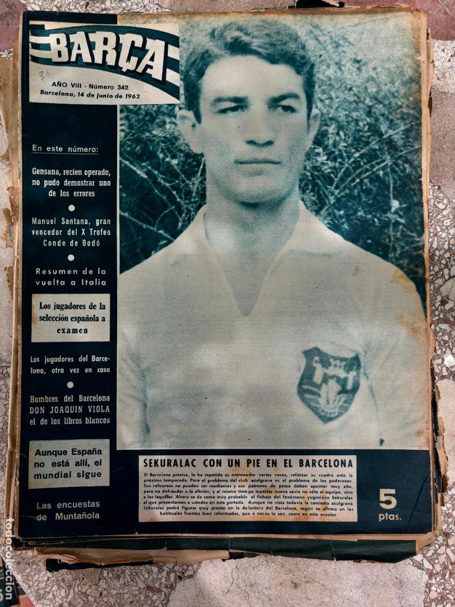 Coleccionismo deportivo: BAR&Ccedil;A N&ordm; 342 A&Ntilde;O 1962. SEKURALAC EN PORTADA. GENSANA. MANUEL SANTANA. JOAQUIN VIOLA.