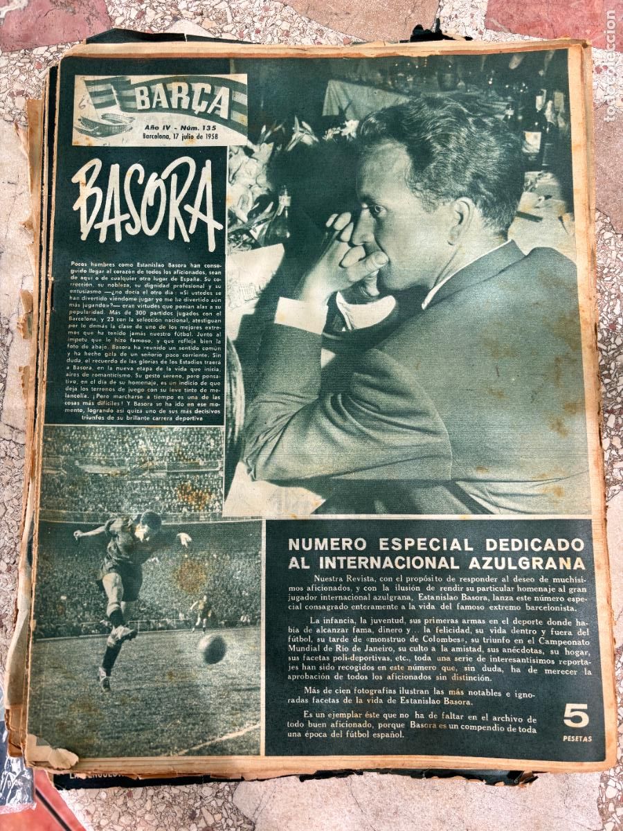 Coleccionismo deportivo: BAR&Ccedil;A N&ordm; 135 A&Ntilde;O 1958. BASORA EN PORTADA. NUMERO ESPECIA DEDICADO A BASORA.