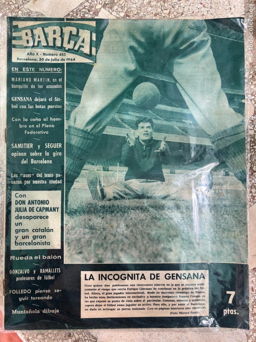 Coleccionismo deportivo: BAR&Ccedil;A N&ordm; 453 A&Ntilde;O 1964. GENSANA EN PORTADA. ANTONIO JULIA DE CAPMANY. SAMITIER. SEGUER.